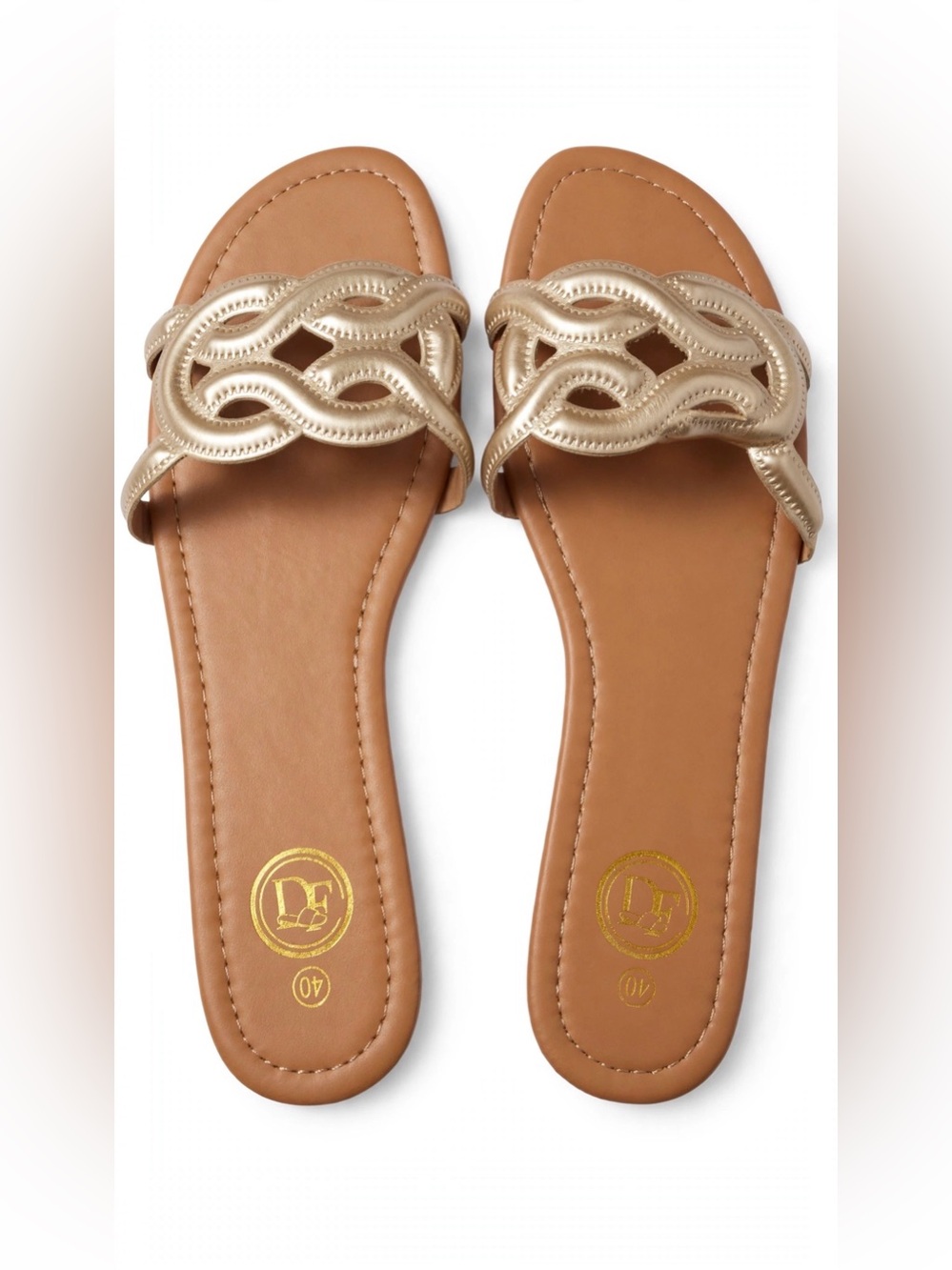 Metallic Gold Braided Slide Sandals - Women's